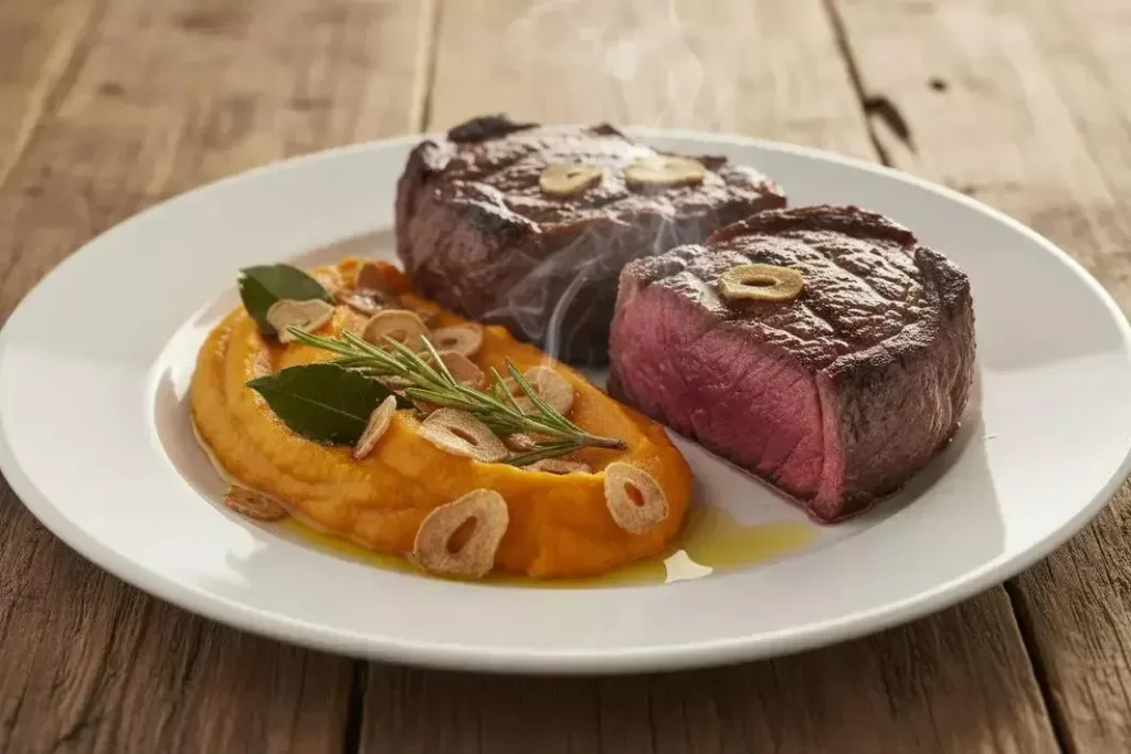 Bistecas a Fiorentina - Bistecas a Fiorentina Suculentas com Purê de Batata Doce
