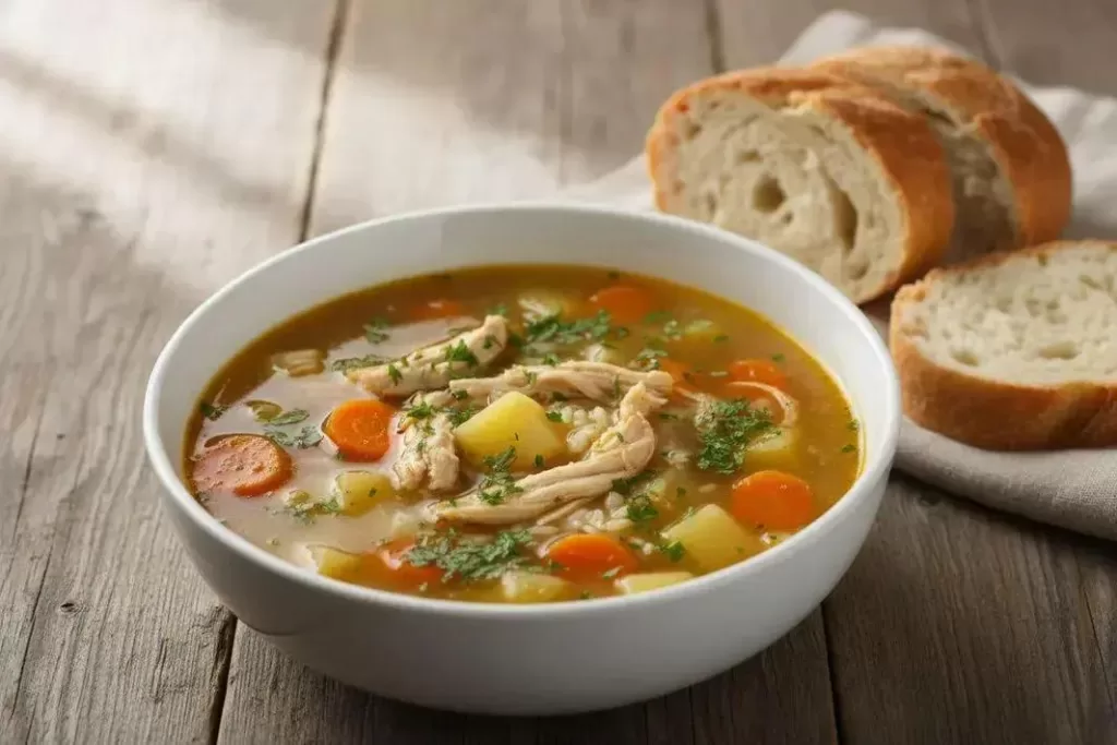 Foto de Canja de Galinha pronto para servir - receita completa com ingredientes e modo de preparo