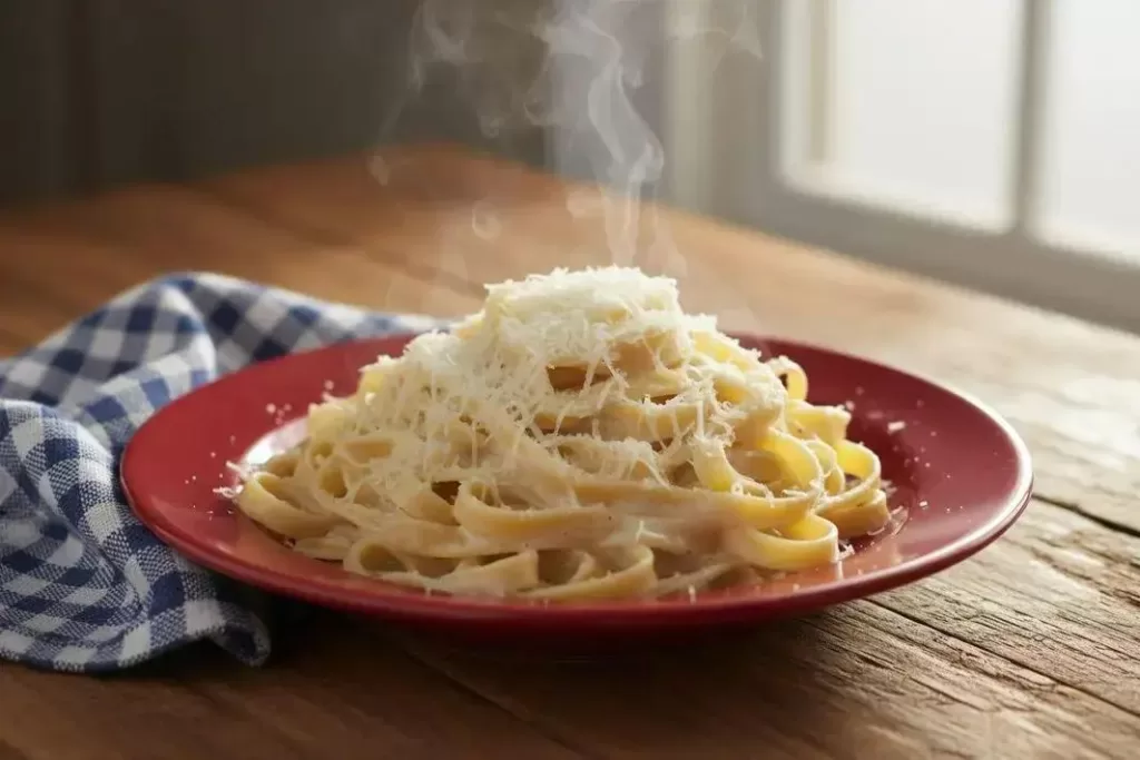 Foto de Macarrão ao Molho Branco pronto para servir - receita completa com ingredientes e modo de preparo