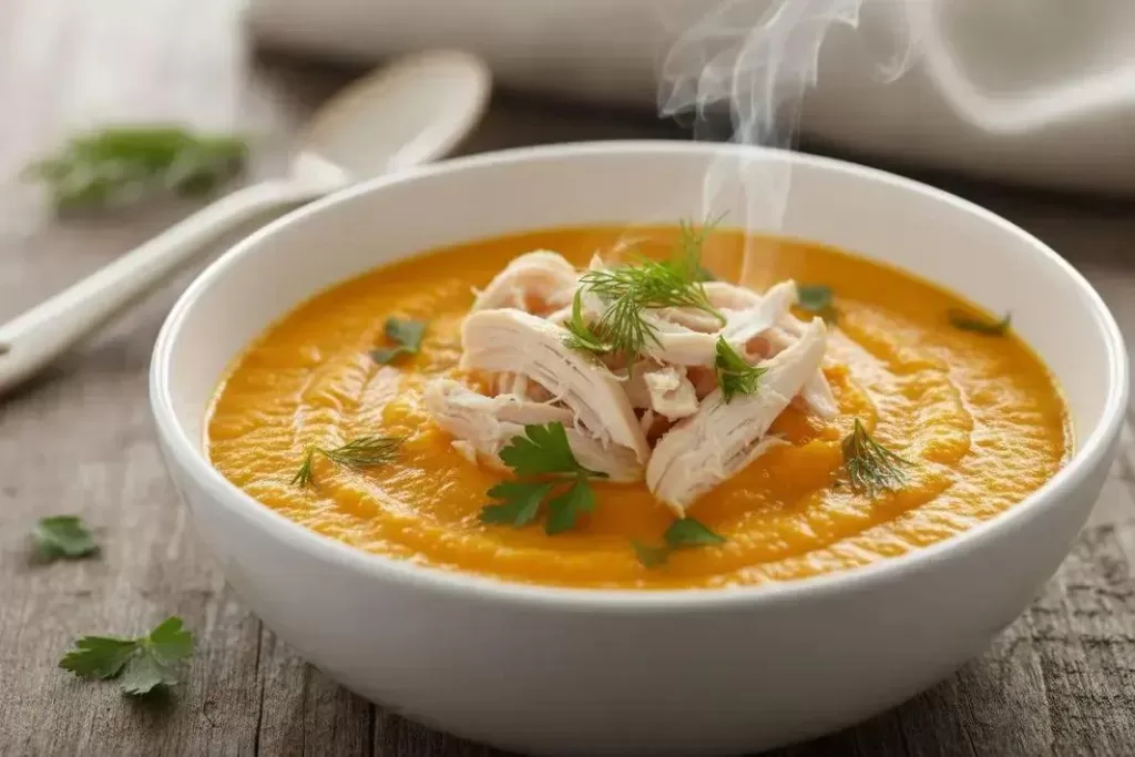 Purê de Cenouras com Frango - Purê de Cenouras com Frango Cremoso e Leve
