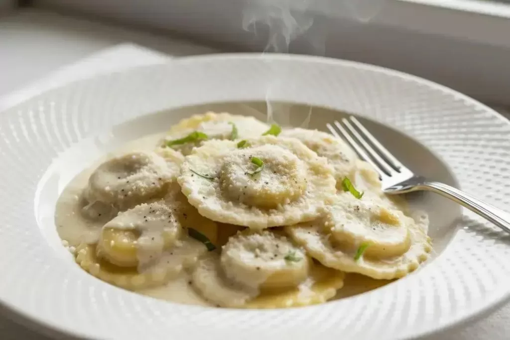 Ravioli ao Molho Branco - Ravioli ao Molho Branco cremoso e simples