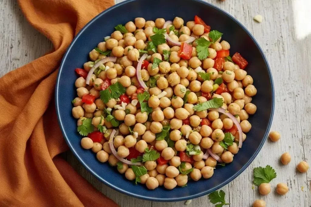 Foto de Salada de Grão de Bico pronto para servir - receita completa com ingredientes e modo de preparo