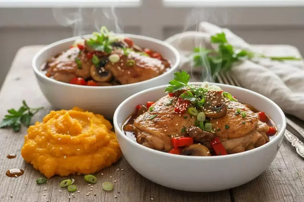 Ensopado de Frango com Purê de Abóbora - Ensopado de Frango com Purê de Abóbora saboroso e sem lactose