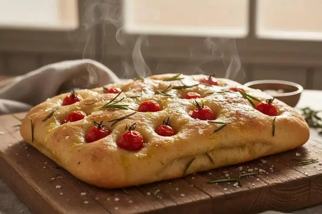 Foto de Focaccia pronto para servir - receita completa com ingredientes e modo de preparo